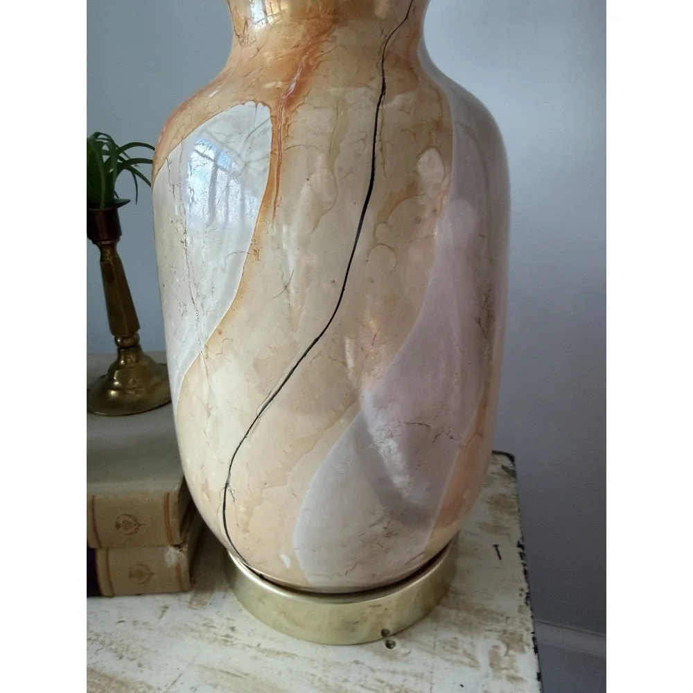 Vintage Ceramic Fall Color Tones Lamp With New Linen Shade GW0051